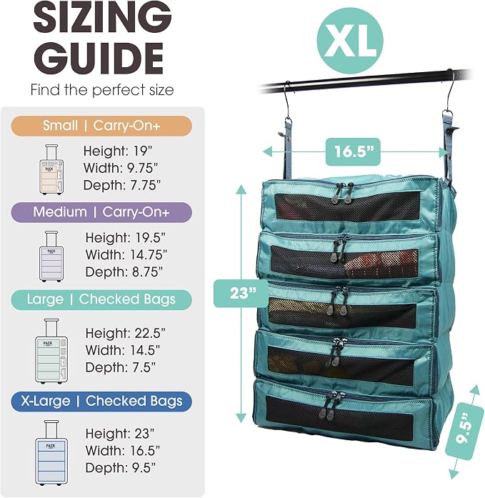 Pack Gear Hanging Suitcase Organizer - Our XL Hanging Luggage Organizer Perfectly Fits Any Suitcase - Our Packing Cubes for Travel Use Mesh Windows to Make Finding Any Outfit Easy (Green, XL) - Image 6