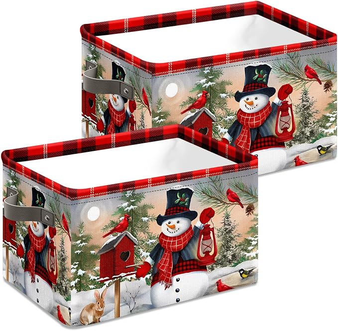 Stybn Christmas Snowman Foldable Baskets Storage Bins with Handles, Christmas Decorative Fabric Storage Basket Shelf baskets 2 2piece - Image 4