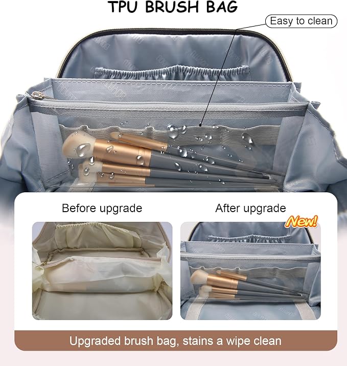 BOYATU Travel Makeup Bags Cosmetic Organizer Bag: 3 Pcs Set Large Capacity Make up Bag with Compartments - Waterproof Leather Toiletry Bags with Handle for Women (B-White) - Image 3