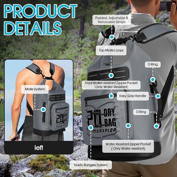 MORXPLOR Dry Bag Waterproof,5L/10L/20L/30L/40L/55L Roll Top Dry Bag Backpack with WaterProof Phone Case for Swim,Kayak - Image 5