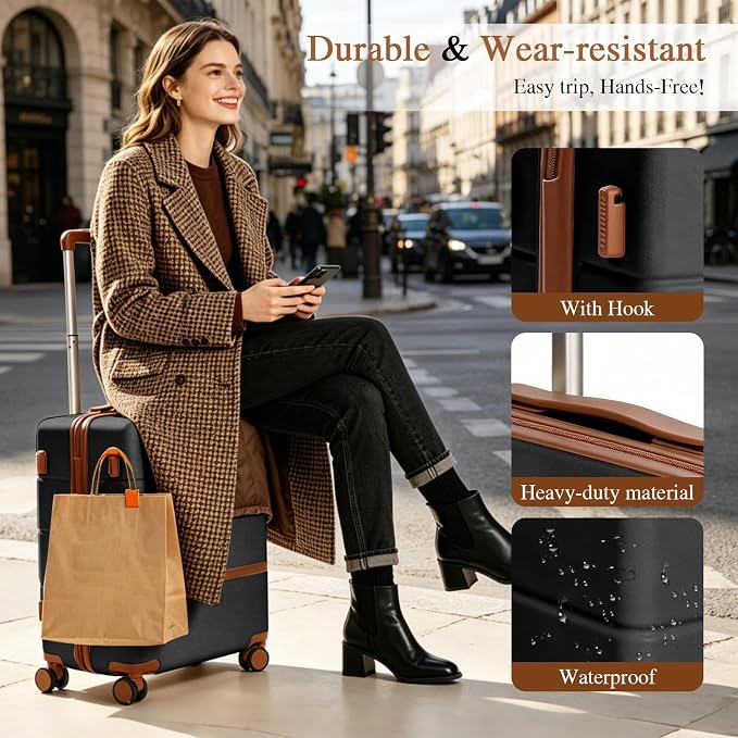 Luggage Sets, 2 Piece Suitcase set with wheels Tsa Lock 20/24 inchi Hardshell Waterproof Travel Suitcases luggage for Women/Men/Family（Black - Image 4