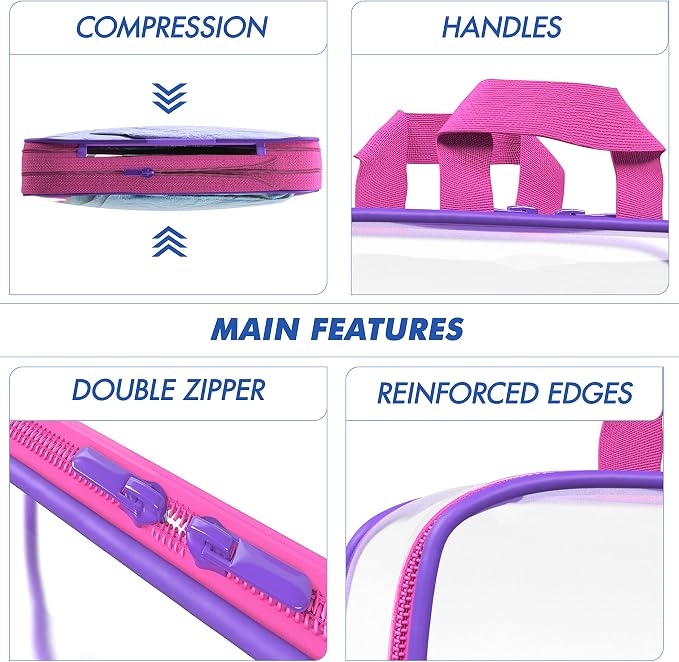 Clear Compression Packing Cubes 3 Set - Bags for Travel - Luggage Cube Organizer - Mix Pink and Purple - Image 2