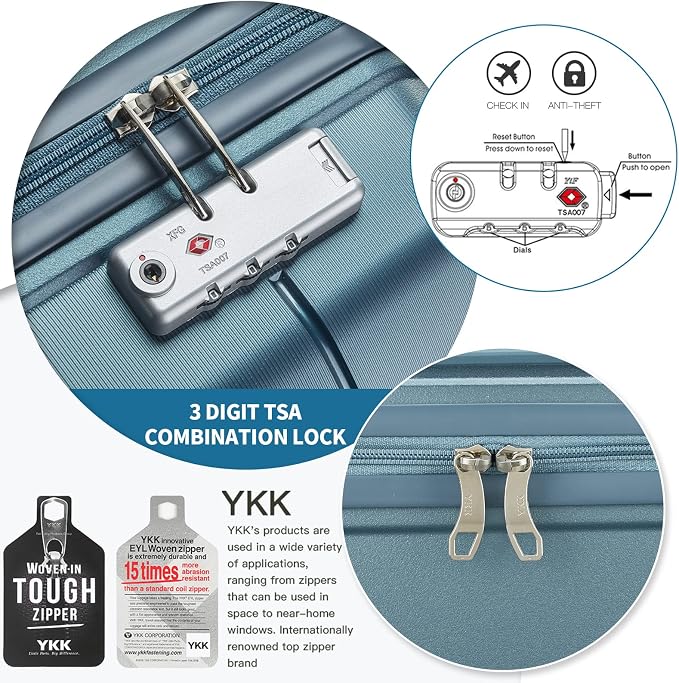 Somago 20" Carry On Luggage and 14" Mini Cosmetic Cases Travel Set Lightweight Polypropylene Suitcase with TSA Lock YKK Zipper Hardside Luggage with Spinner Wheels (2 Piece Set, Ice Blue) - Image 5