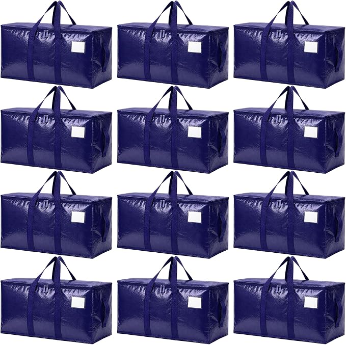 Songrey Heavy Duty Moving Bags, 12 Pack Large Storage Bags with Zipper & Handles, Waterproof Totes Bags for Clothes Packing, Moving, College Supplies, Home Organization by Unknown