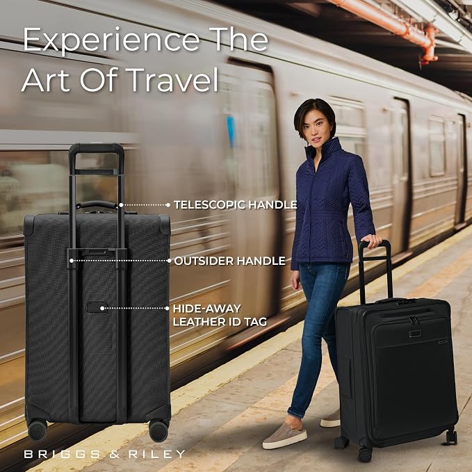 Briggs & Riley 26" Medium Expandable Spinner - Checked Luggage for Travel, Suitcases with Wheels, Softside Rolling Bag for Men & Women, Self-Repairing Zipper - Baseline Collection, Black - Image 5