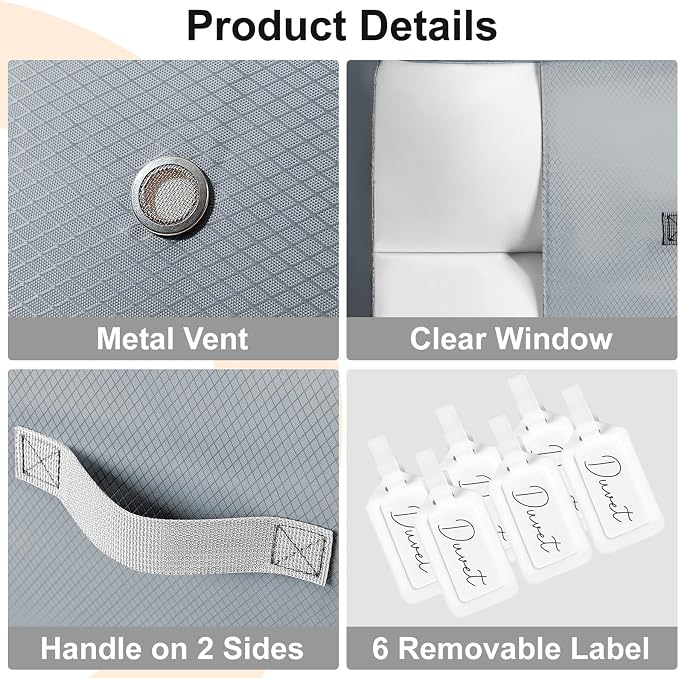 Comforter Storage Bag - Extra Large Capacity Blanket Storage Bags 3-Layer Ultra Space Saving Self Compression Organizer, Washable Compression Bags for Storage Comforter Blanket, 6-Pack, Grey - Image 6