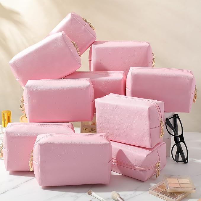 100 Pack Aesthetic Makeup Bags Bulk PU Leather Cosmetic Pouches Waterproof Toiletry Bags Makeup Pouches Bulk for Teen Girls Women Party Gift Travel Storage Back to Teacher Gift (Pink) - Image 7