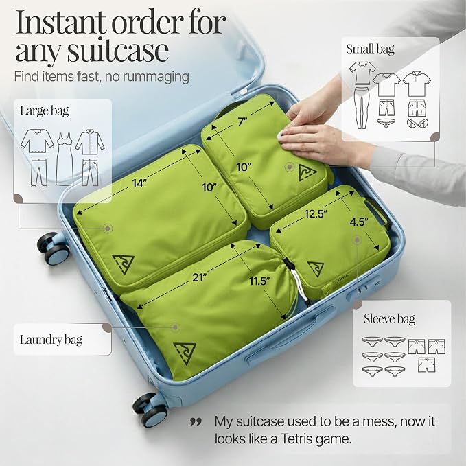 4-Piece Luxury Compression Packing Cubes & Bags for Travel – Maximize Space in Luggage with HybridMax Double-Capacity Design, 50 Luggage Tags, Patented Suitcase Organizer Bags, Lifetime Satisfaction - Image 3