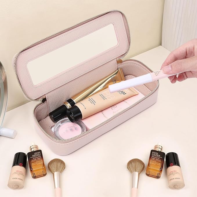 Pinkmik Makeup Brush Case Clear Travel Cosmetic & Toiletry Bag Small Makeup Bag with Zipper Purse Organizer Car Essential Bag for Women (Pink, SLIM) | Clear Travel Cosmetic & Toiletry Bag, Small Makeup Bag, Zipper Purse Organizer, Car Essential Bag for... - Image 2