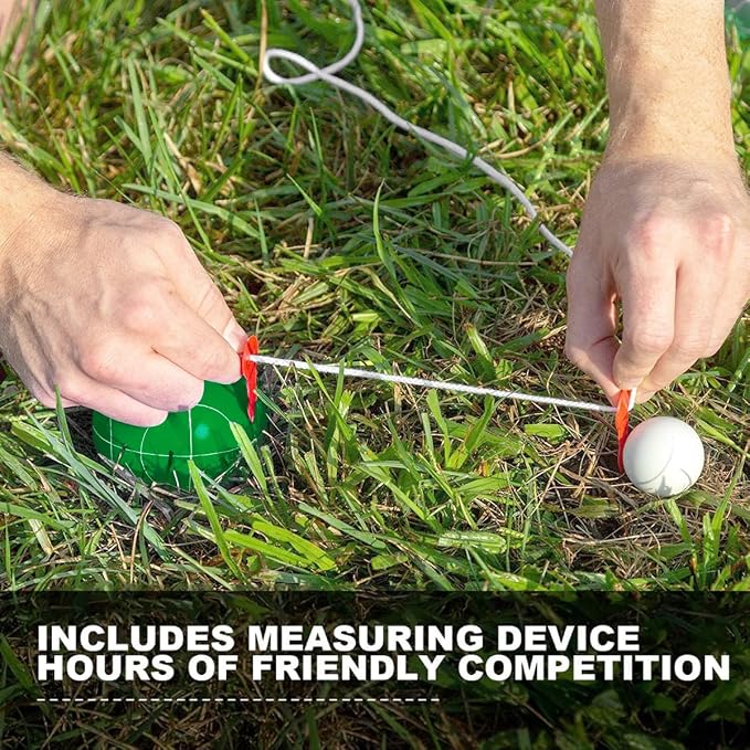 100mm Bocce Ball Set Regulation Size and Weight with 8 Resin Bochie Balls, Pallino, Carrying Bag, Measuring Rope, Gift for Family Backyard Lawn Yard Beach Bocci Games (Multi Colors, 2-8 Players) - Image 6