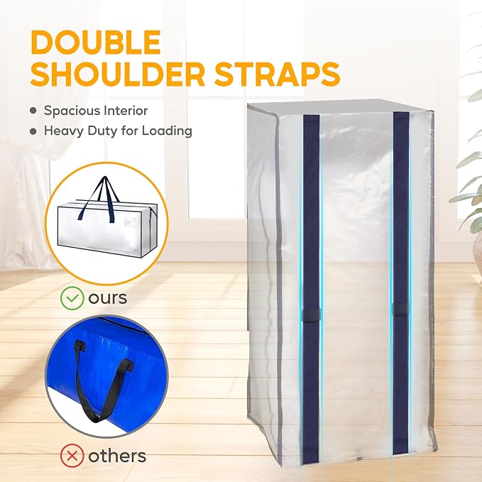 HealSmart 10 Pack Extra Large Moving Bags with Zippers & Carrying Handles, Heavy-Duty Storage Tote Moving Boxes for Dorm Room Essentials Storage Bags, Clear - Image 5