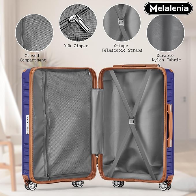 Melalenia Luggage Sets 7 Piece Hard Shell Carry on Suitcase with Spinner Wheels and TSA Lock, Lightweight Travel Duffel Bag for Women, Men, Navy Brown - Image 6