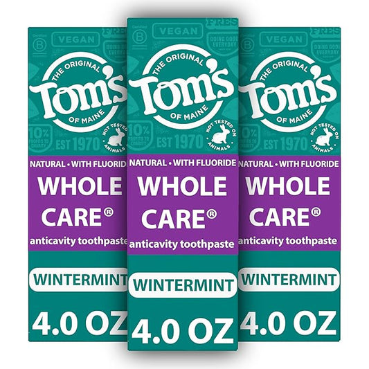 Tom's of Maine Whole Care Natural Toothpaste with Fluoride, Wintermint, 4 Oz. 3-Pack (Packaging May Vary)