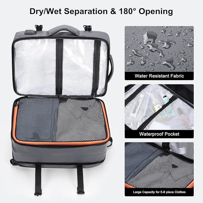 HOMIEE 40L Expandable Carry on Backpack Fit 15.6 Inch Laptop for Travel | USB Charging Port TSA Approved Personal Item Backpack Waterproof Luggage Suitcase for Business Weekender - Image 4