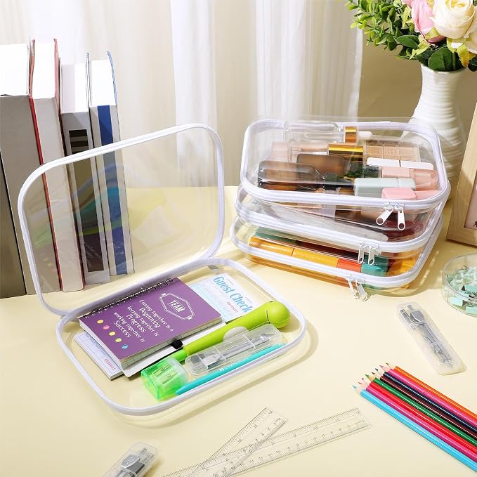 Hoolerry 4 Pcs Hard Clear Zipper Case Makeup Bags Plastic Zipper Pouch Transparent Storage Box Containers for Cosmetics, Snacks, Building Blocks, Puzzles(Clear,9.8 x 7.9 x 2 in,White) - Image 5