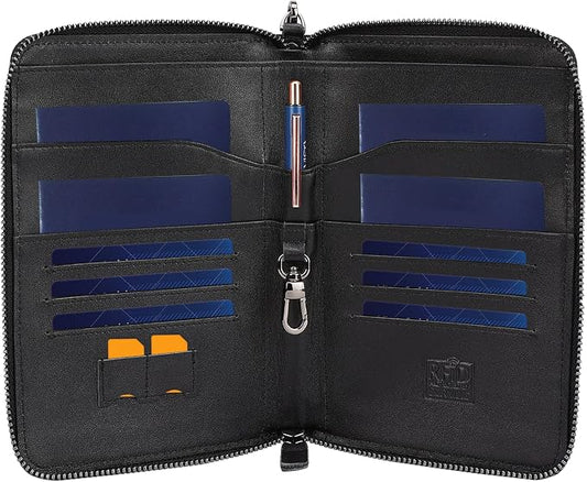 STAR VISTA Lorenzo Full Grain Leather Family Passport Wallet for 4, Large Travel Document Organizer for Exquisite Voyagers, Multi-Currency Compartments, RFID Blocking, AirTag Track, Black by STARVISTA