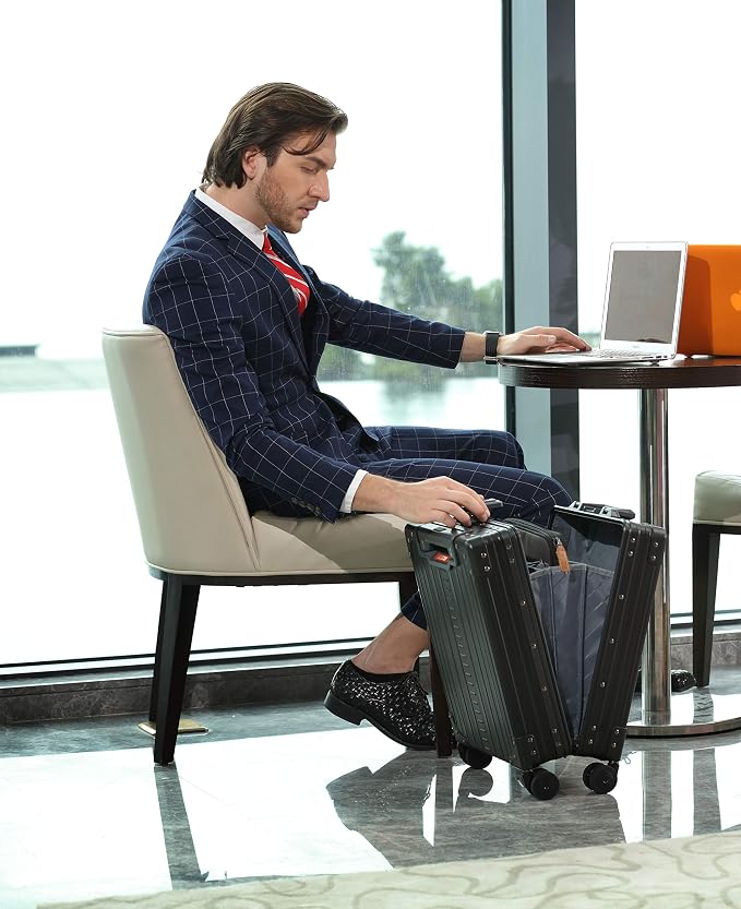 All Aluminum Lightweight 20" Business Laptop Briefcase - Vertical Open Carry-On, TSA Approved Suitcase, Four 360° spinner wheels, Compartment, Hard Side Cabin Bag for Travel & Business (Sapphire) - Image 4