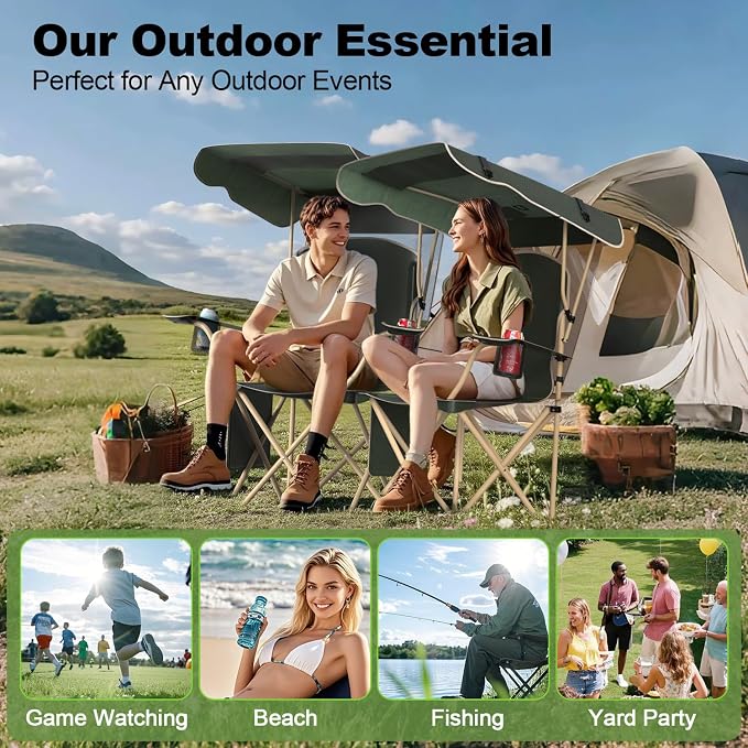 VTOY Portable Camping Chair with Canopy - Folding Chair with Canopy, Durable 600D Oxford Canopy Chair for Camping, Beach, Picnics, Fishing & Sports - Image 9