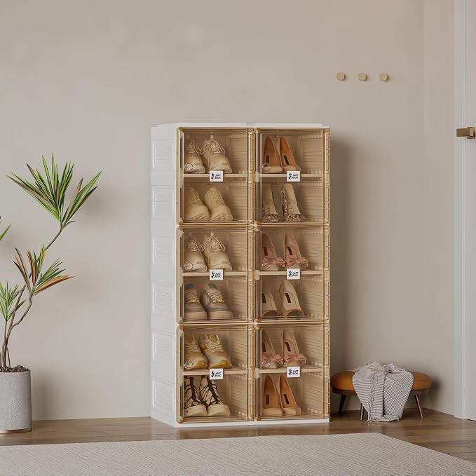 ANTBOX Shoe Organizer Storage Box, Portable Folding Shoe Rack For Closet With Magnetic Clear Door,Large Sneaker Cabinet Bins Sturdy Easy Assembly 6 Layers-12 Grids - Image 2
