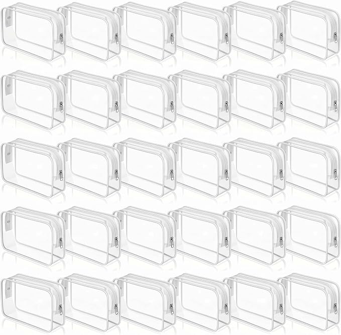 Sanwuta 30 Pcs Clear Makeup Bags Bulk Tsa Approved Toiletry Bag for Travel Transparent Cosmetic Bag PVC Waterproof Travel Small Pouches with Zipper for Men and Women (White) by Sanwuta