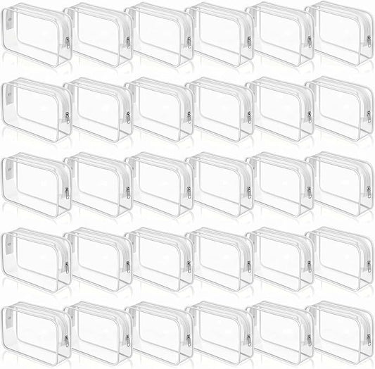 Sanwuta 30 Pcs Clear Makeup Bags Bulk Tsa Approved Toiletry Bag for Travel Transparent Cosmetic Bag PVC Waterproof Travel Small Pouches with Zipper for Men and Women (White) by Sanwuta