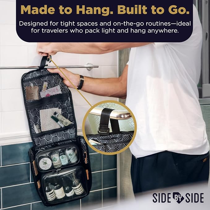 Small Travel Toiletry Bag for Men, Slim Flat Hanging Mens Dopp Kit & Travel Size Shaving Kit Organizer, TSA-Approved Waterproof Compact Toiletries Bag, Leak-Proof Pouches - Image 2