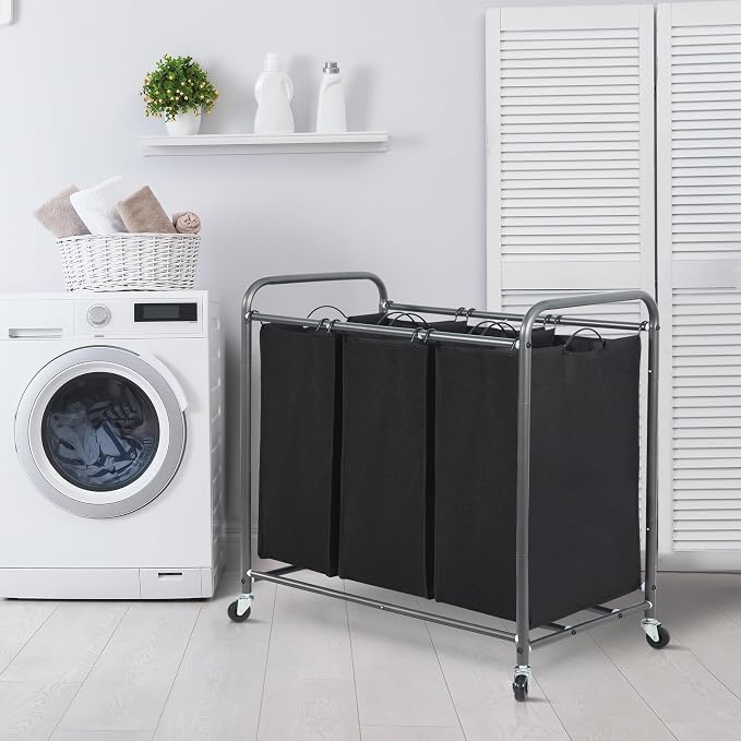 STORAGE MANIAC 3 Section Laundry Sorter, 35.6 Gal (135 L) Laundry Hamper Cart with Heavy Duty Rolling Lockable Wheels and Removable Bags, Clothes Organizer Basket Separator Hamper, Black - Image 7