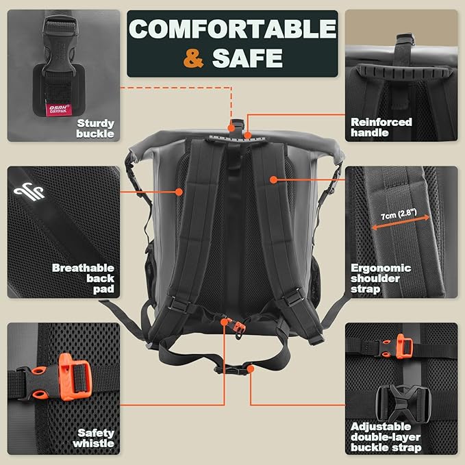 OSAH DRYPAK Waterproof Backpack Dry Bag 25L/35L/55L/85L – Heavy Duty Roll-Top Hiking Backpack Sack Keeps Gear Dry for Travel, Kayaking, Boating, Camping, Rafting and Fishing - Image 4
