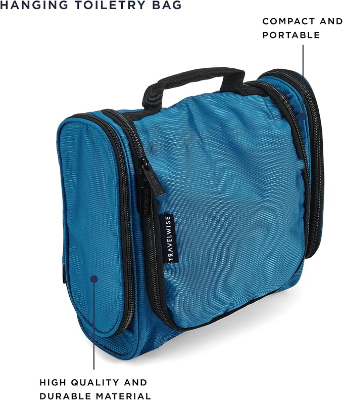 TravelWise Hanging Toiletry Bag, Travel Toiletry Organizer, Blue - Image 2