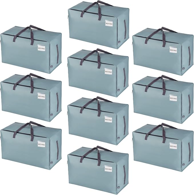 VENO 10 Pack Extra Large Heavy Duty Moving Bags with Wide Opening & Reinforced Handles, Reusable Storage Tote Bags with Strong Zippers for Clothes, College Dorm Essentials & Moving Supplies by Veno