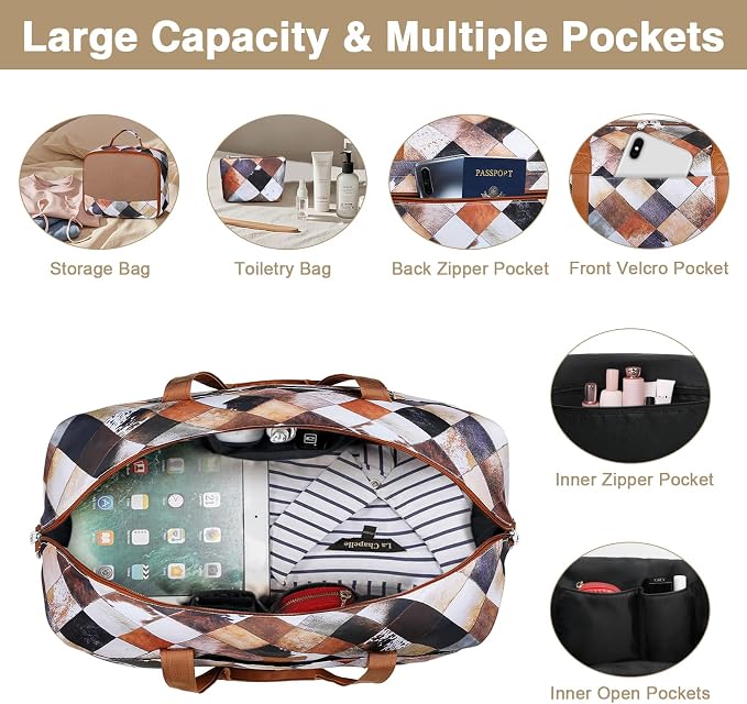 IBFUN Weekender Bags for Women, Travel Duffle Bag with Shoe Compartment Carry on Weekender Overnight Duffel for Weekend Travel Business Trip 3PCS - Image 6