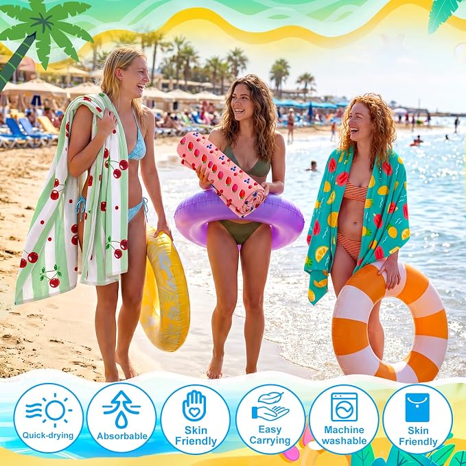 Peryiter 48 Pcs Microfiber Beach Towel with Bags Bulk, 24 Large Quick Dry Pool Towels and 24 Storage Bags, 30 x 60 Inch Fruit Blanket for Beach Swimming Summer Party Camping Travel Women - Image 3