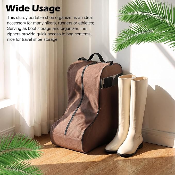 2 Pcs Boot Bags for Cowboy Boots Portable Storage Bag for Travel Long Tube Shoes Bags Men Tall Shoe with Handle for Home (Brown) - Image 6