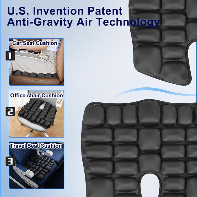 Travel seat Cushion with Built-in Pump,Airplane Seat Cushion-Inflatable Travel Cushion for Long Flights,Portable Inflatable Pad,Coccyx Tailbone Pain Relief Chair Pad (H-Shape) - Image 6