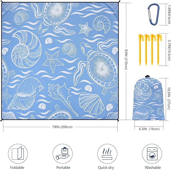 WIWIGO Beach Blanket Waterproof Sandproof Beach Mat 79" X 83"/10'x9'for 2-8 Adults Quick Drying Outdoor Picnic Mat Beach Accessories for Travel, Camping, Hiking - Image 2