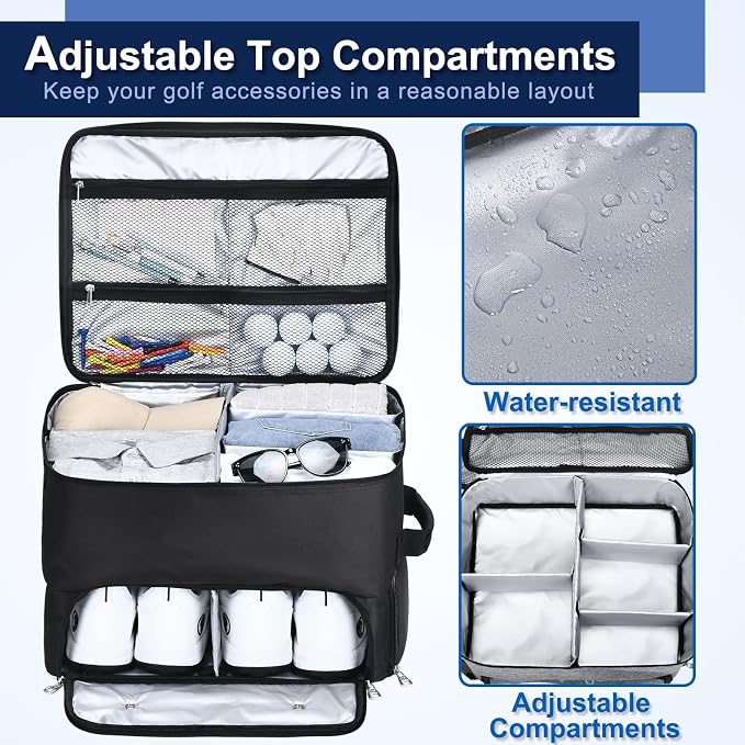 CAB55 Golf Trunk Organizer with 4 Wheels, 2 Layer Waterproof Car Golf Organizer with Separate Ventilated Compartment for 2 Pair Shoes, Golf Trunk Storage for Clothes, Accessories, Golf Gifts - Image 3