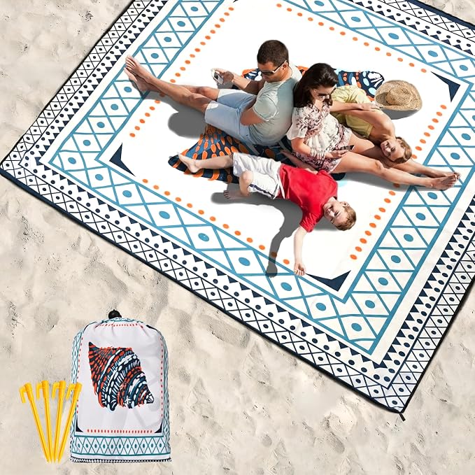 HIHOHO Beach Blanket Waterproof Sandproof Extra Large Beach Mat 79" X 83"/120"x108"for 1-8 Adults Quick Drying Durable Outdoor Picnic Mat for Beach Travel Camping Hiking - Image 6