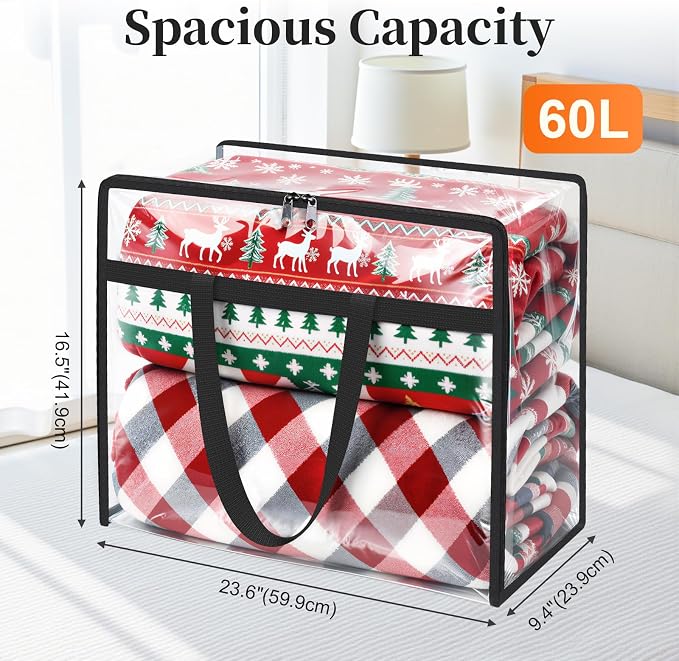 SpaceTrove Clear Clothes Storage Bags, 4 Pack Closet Organizers and Under Bed Storage Containers, Foldable Moving Bags with Zippers for Comforter, Blanket, Bedding, Duvet, PVC Packing Bags 60L - Image 2