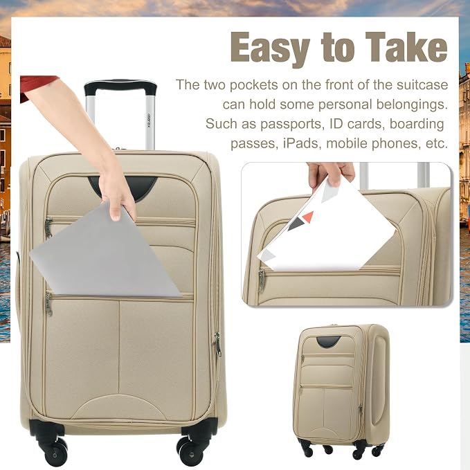 Merax Softside Luggage Set Softshell Lightweight 3 Piece Spinner Suitcase | Travel Suitase with TSA Lock Spinner Wheels Lightweight Upright Luggage,Khaki - Image 7