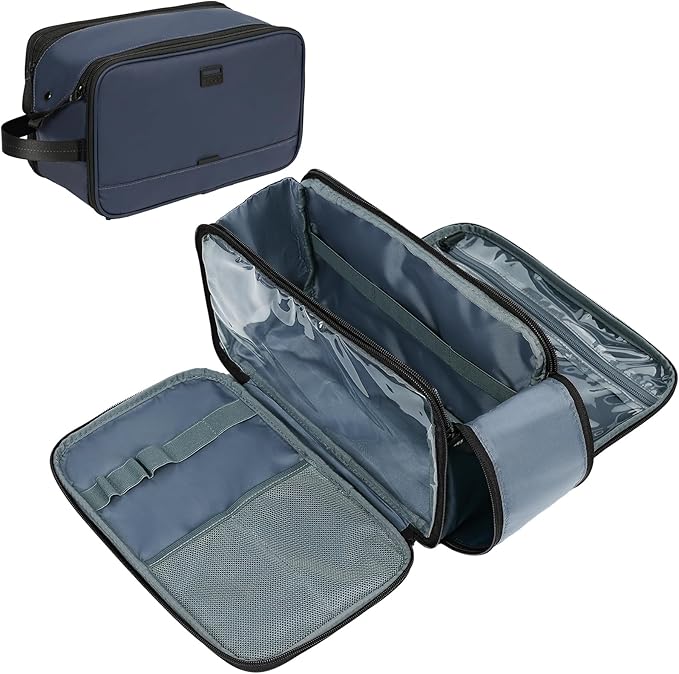 ZEEMO Travel Toiletry Bag for Men, Medium Water-Resistant Double-Sided Full-Open Dopp Kit, Versatile Organizer for Shower and Hygiene Accessories, Bathroom Essentials, Cosmetics, Large, Blue