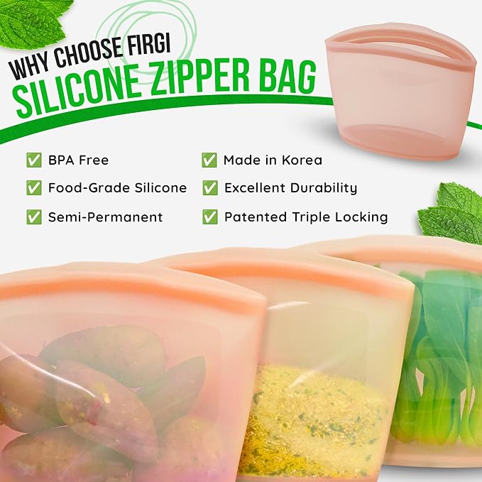 Reusable Silicone Food Storage Bag, 6 Cups, Large Container, Made in Korea BPA-Free Platinum Silicone, Triple-Airtight Freezer Bag, Microwave Safe, Sous Vide, Meal Prep, 51oz, Dry Rose - Image 3