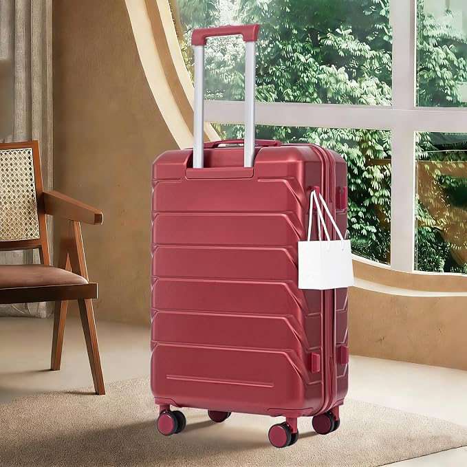 GDFStudio 28" ABS Hardshell Checked Luggage, Large Capacity Travel Suitcase with Scratch Resistant Surface, 360° Silent Spinner Wheels, Combination Lock, Telescopic Handle and Side Hooks, Wine Red - Image 3