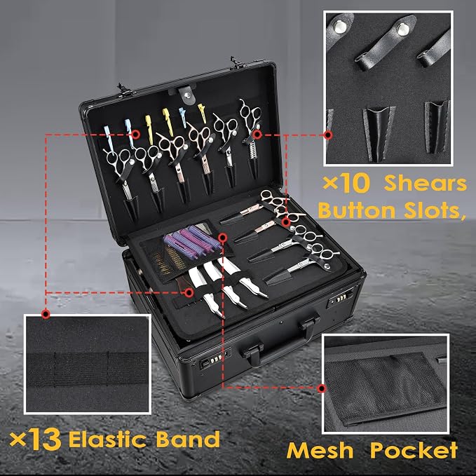 Yueieoun Barber Case with Clippers Sliding Tray, Profesional Barbers Briefcase Tool Case, Barber Cases for Clippers and Supplies, Hair Scissors Trimmer Organizer, Salon Grooming Hard Travel Suitcase - Image 4