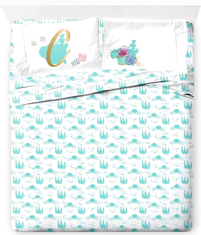 Jay Franco Kids Sheet Set with Fitted, Flat Sheets & Pillow Cover - Ultra-Soft Bedding with Pillowcase for Room Decor, Blue - Princess Cinderella, 4 Piece Full by JayFranco
