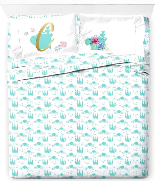 Jay Franco Kids Sheet Set with Fitted, Flat Sheets & Pillow Cover - Ultra-Soft Bedding with Pillowcase for Room Decor, Blue - Princess Cinderella, 4 Piece Full by JayFranco
