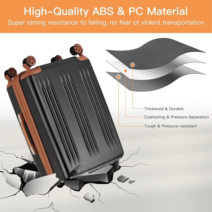 Kono Expandable Luggage 3 Piece Set Hardshell Lightweight 20in 24in 28in Carry On Suitcase with Spinner Wheels TSA Lock(Black & Brown) - Image 5