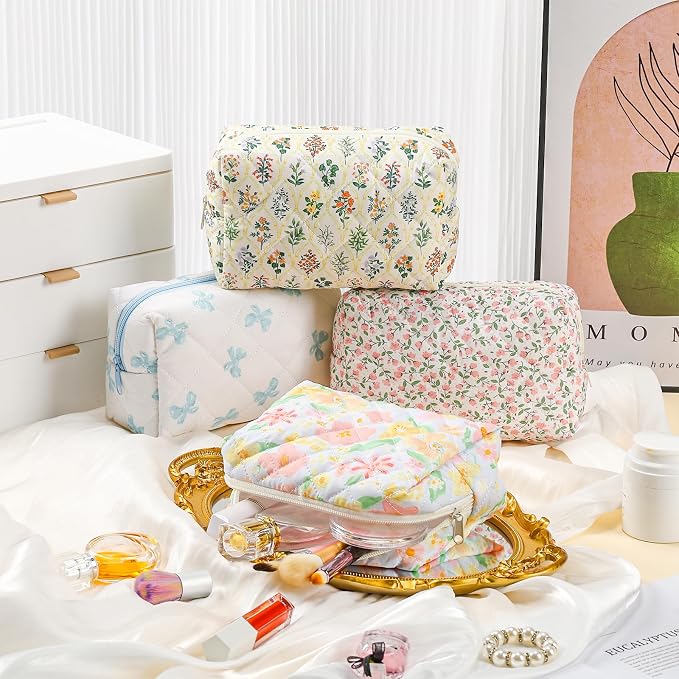 Paterr 10 Pcs Quilted Makeup Bag Bulk Cotton Floral Cosmetic Bag Women Girls Bridesmaid Gifts Cute Makeup Pouch Coquette Aesthetic Travel Toiletry Organizer (Mix Print,7.09 x 4.33 x 2.76 Inches) - Image 6