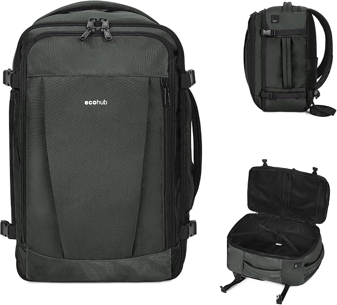 ECOHUB Travel Backpack 18x14x8 Spirit Airlines Personal Item Bag Carry On Backpack 13 Pockets Large Work Casual Daypack for men Airline Approved Waterproof Gym Backpack with Charging Port, Gray by ECOHUB