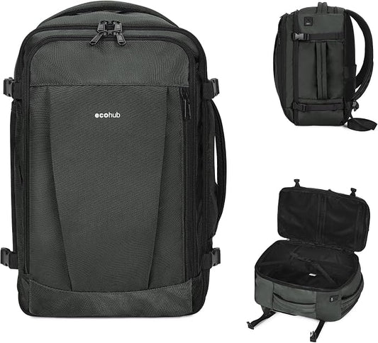 ECOHUB Travel Backpack 18x14x8 Spirit Airlines Personal Item Bag Carry On Backpack 13 Pockets Large Work Casual Daypack for men Airline Approved Waterproof Gym Backpack with Charging Port, Gray by ECOHUB