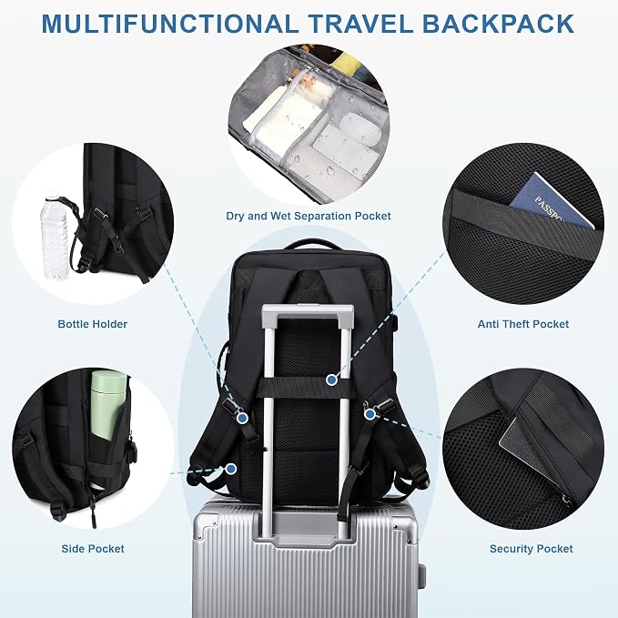 BAGOK Carry On Travel Backpack, 35L-40L Expandable Extra Large Airline Approved,Lightweight Daypack for Men and Women（Black） - Image 5